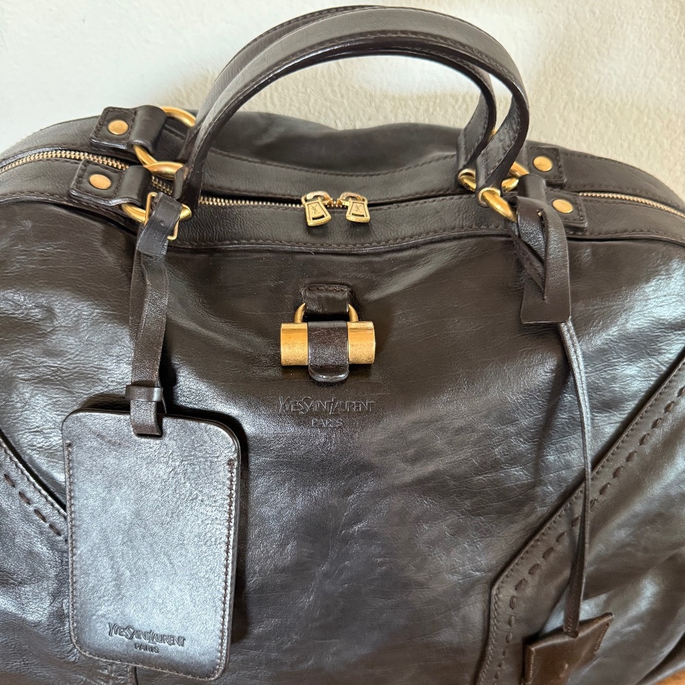 Yves Saint Laurent Men’s Muse Chocolate Leather Large Duffle/Carry On Bag